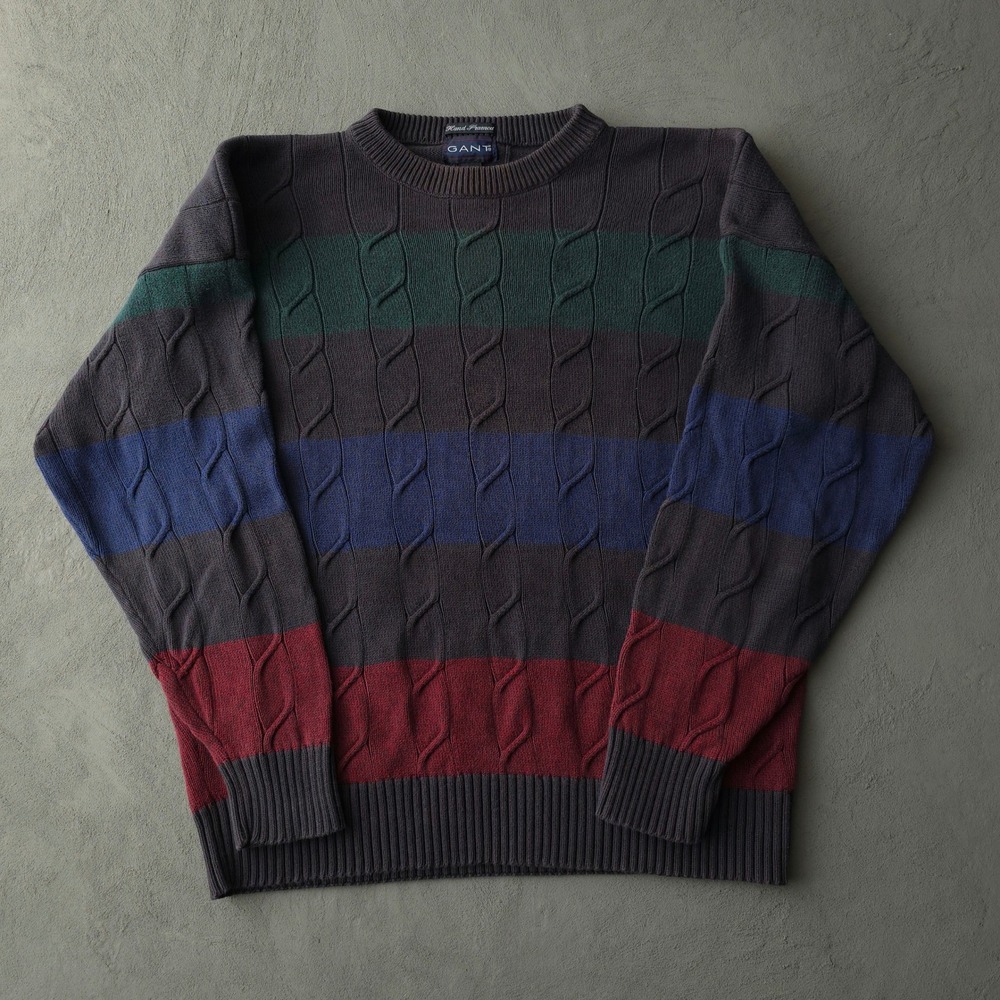 Vintage 90s Gant Cable Knit Striped Sweater XL Multicolor Crewneck